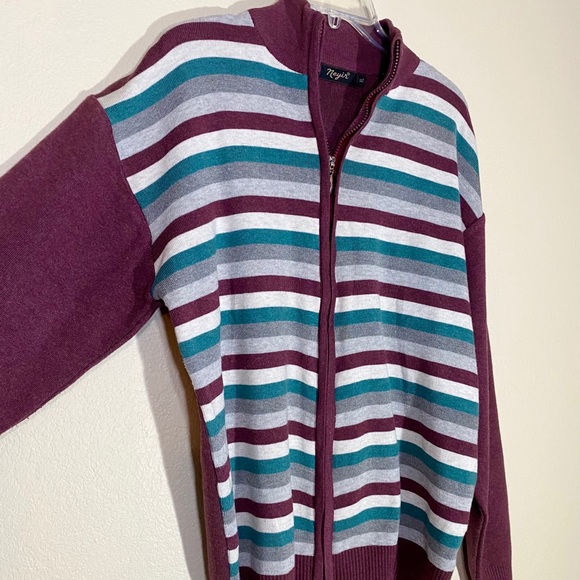 Soft Wool Sweater Knit Striped Sweater Jacket - Picture 6 of 12